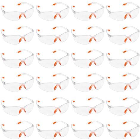 Lunettes de Protection Transparentes - Lot 24x Lunette de Protection Travail Bricolage Chantier Chimie Lycee - Surlunettes Verres Plastique Pont-de-Nez et Embouts Caoutchouc (1/4)