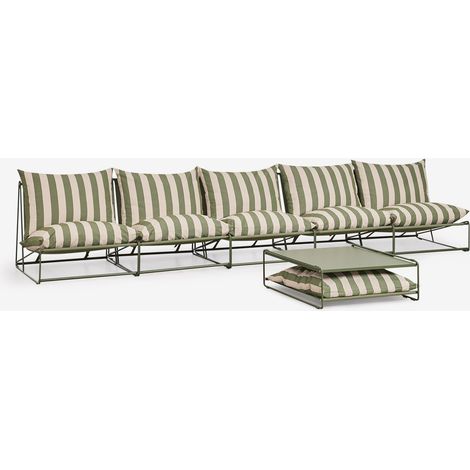 Ensemble de jardin avec canapé modulaire 5 pièces et table d'appoint convertible Amaro SKLUM Beige Tapioca - Vert olive intense (1/5)