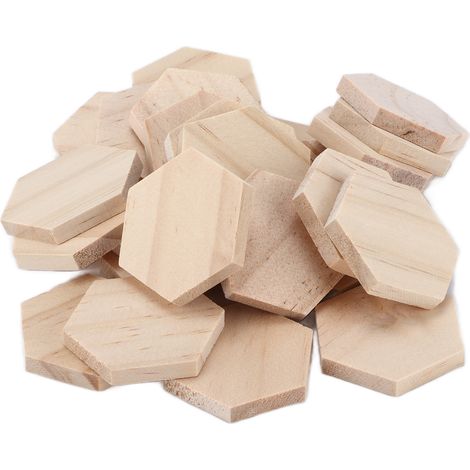 25Pcs Hex Wood Chips 38mm Blank Unfinished Wooden Cutouts Slices for DIY Decorations Crafts (1/5)
