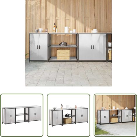 vidaXL Stauraum - Aufbewahrungsset für die Küche mit Regal 3 pcs Silber Edelstahl (1/5)