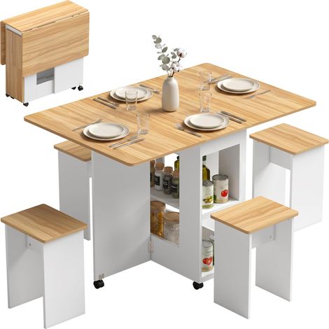 Ensemble Table Salle à Manger Pliante 4 Chaises Chêne et Blanc (1/5)