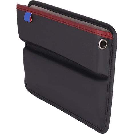 (Noir et rouge) Boîte de rangement haut de gamme pour sièges de voiture, compartiments latéraux de console centrale, portefeuilles, clés et pièces de monnaie, en cuir. (1/5)
