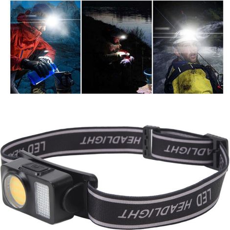 Lampe Frontale Lampe de Poche COB LED Haute Luminosité Angle Réglable Phare pour Camping Course Cyclisme Pêche,