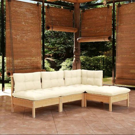 vidaXL Muebles de jardín 4 piezas cojines madera de pino color crema (1/4)