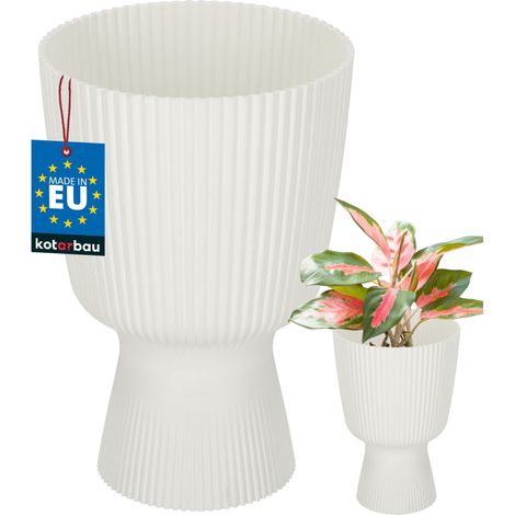 KOTARBAU® Pot de Fleur Ø 14 cm - Pot de Fleur Interieur - PVC - Pot de Fleur Exterieur - Pot pour Plante avec Socle - Nervuré - Forme de Coupe - H: 21 cm - Blanc (1/4)