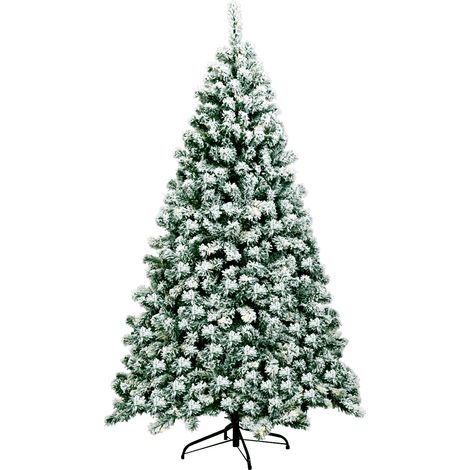 Sapin de Noël artificiel 180 x 100 cm avec 250 lumières LED ambiance cosy feuilleté enneigé en PVC blanc