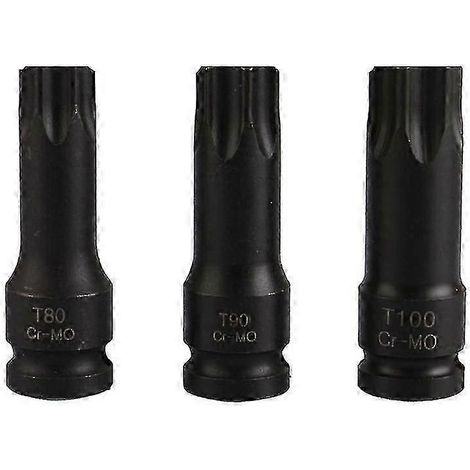 Jeu de 3 douilles hexagonales Torx 1/2 T80 T90 T100 pour clés pneumatiques (1/4)