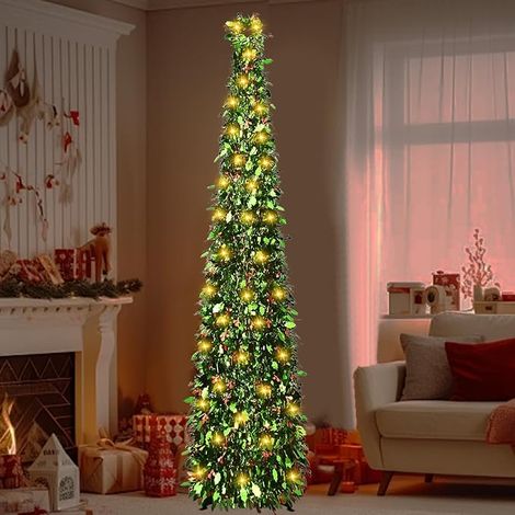 Sapin de Noël artificiel pré-éclairé de 1,5 m Sapin de Noël fin avec lumières de 5 m Sapin de Noël pliable pour décoration intérieure et extérieure vert (1/5)