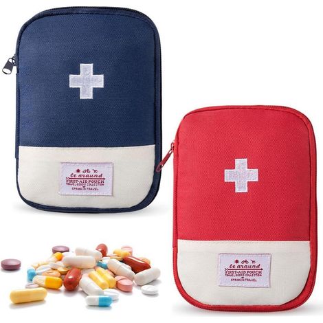 2er Set Reiseapotheke Tasche, wasserfest, kompakt, rot & marineblau
