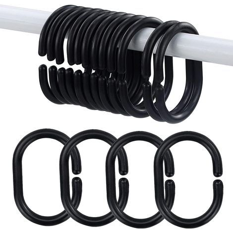 Lot de 24 anneaux en C pour rideau de douche, anneaux de suspension en plastique, anneaux de rideau de douche, crochets pour salle de bain, tringle de rideau de douche (noir) (1/5)