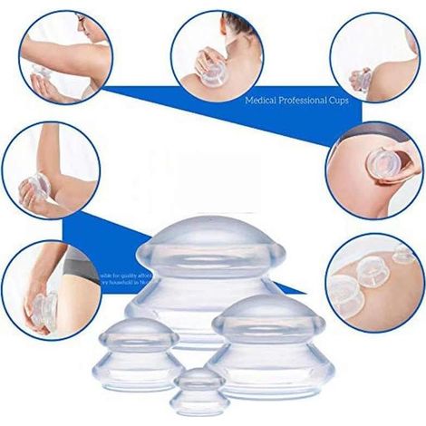 Acupoint Lot de 4 ventouses en silicone pour massage et thérapie de ventouses portable pour soulager les douleurs musculaires et articulaires (1/3)