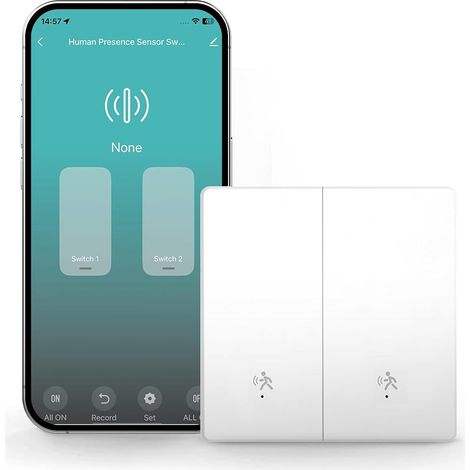 Interrupteur Intelligent Zigbee avec Détecteur de Mouvement Présence radar 10GHz, encastré, sans fil neutre ni condensateur, hub requis, 2 Voie (1/5)