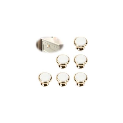 6pcs Poignee de Meuble, Poignee Meuble Dorée Bouton de Porte Blanc, Bouton Porte Placard avec Vis de Montage, Poignee de Porte Ronde Convient Convient Aux Tiroirs Armoires Armoires