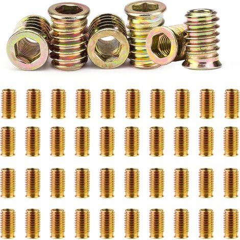 Lot de 40 écrous à visser M8 x 30 mm - Douille filetée en bois - Inserts filetés à six pans creux galvanisés - Pour meubles en bois (1/5)