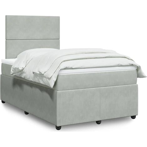 Cama box spring con colchón terciopelo gris claro 120x200 cm (1/5)