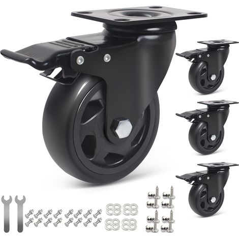 Lenkrollen mit Bolzen, 100-mm-Transportrollen mit Bremse, Strandkorbrollen, Möbelrollen, Hochleistungsrollen für Möbel, Trolley, Tisch, Tragfähigkeit
