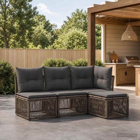 vidaXL Ensemble de canapé de jardin 4 pc Gris polyrotin (1/5)