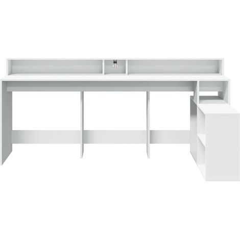 Escritorio de ordenador puesto de trabajo mesa de estudio con iluminación LED 200 x 104 x 91 cm madera de ingeniería blanca 020023409 (1/5)