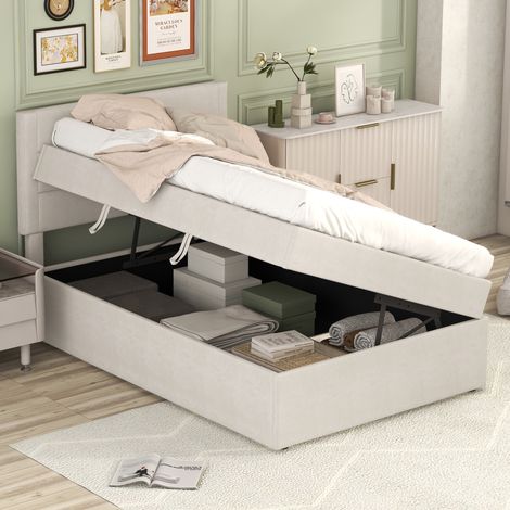 cama individual con almacenaje 90x200 MDF OKMYHOME (1/5)