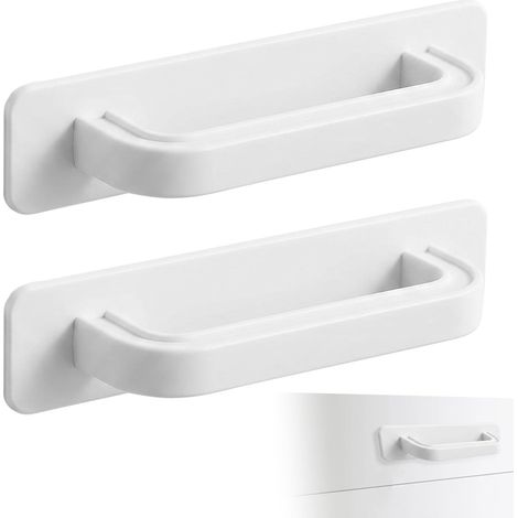 Sollbry Lot de 2 poignées d'armoire autocollantes blanches - Poignée de porte de balcon extérieure et de porte d'armoire Poignées à coller sans perçage (1/5)