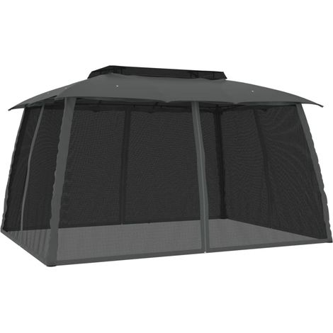 Tonnelle avec double toit et parois en filet anthracite acier