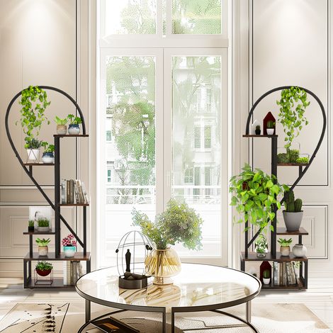 2Pcs Metal Plant Stand 6 Tier Half Heart Shape Ladder Shelf Flower Potted Rack - Small (1/5)