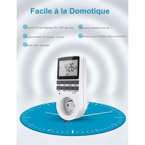 AGE Prise Programmable Digitale, Minuterie Numérique Hebdomadaire avec Ecran LCD, Minuterie Prise Electrique 12H/24H/7Jours, Économie d'Energie Pour L'électroménagers et L'éclairage (1 Pack) (1/5)
