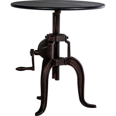 CLP – Table basse relevable ronde en métal – Hauteur ajustable 46-69 cm – Surface en fonte laquée – Design industriel élégant – Diamètre 50 cm (1/5)