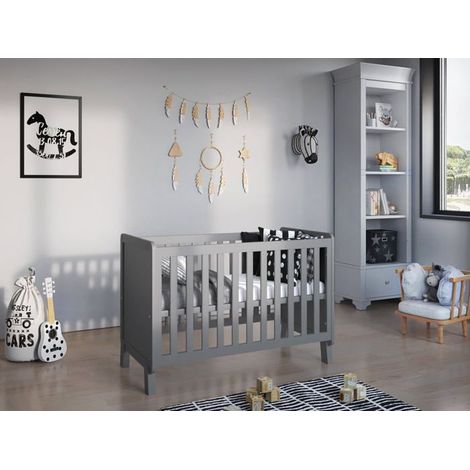 Lit bébé Gris 120x60 cm avec Matelas en Mousse,Lit evolutif Bebe barrière de sécurité en Bois