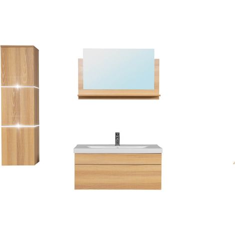 HOME DELUXE - Set completo di mobili da bagno WANGEROOGE BIG Colore: Legno, Taglia: L