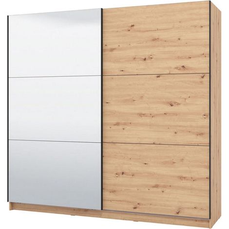 Armario Grande Soncino, Ropero Dormitorio con Perchero, 8 Estantes, Puerta Corrediza, 217x210h cm Roble Marrón