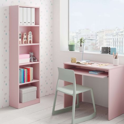 Pack Muebles Estudio Juvenil Infantil I-Joy Estilo Moderno en Color Rosa formado por Escritorio + Estantería