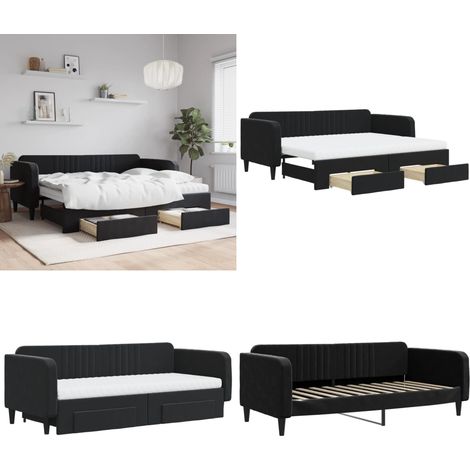 Tagesbett Ausziehbar mit Schubladen Schwarz 90x200 cm Samt - Sofa - Schlafsofa - Gästebett - Tagesbett - Doppelbett - Home & Living (1/5)