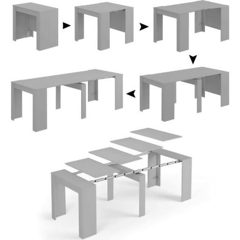 Table console à rallonge, Table à manger extensible, Table avec rallonges polyvalentes extensible jusqu'à 10 places, 51/237x90h78 cm, Ciment (1/5)