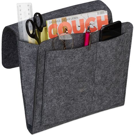 Relaxdays Betttasche, zum Einhängen, 5 Fächer, Aufbewahrung Bett, Sofa, Filz Bettorganizer HBT 26 x 28 x 5cm, dunkelgrau