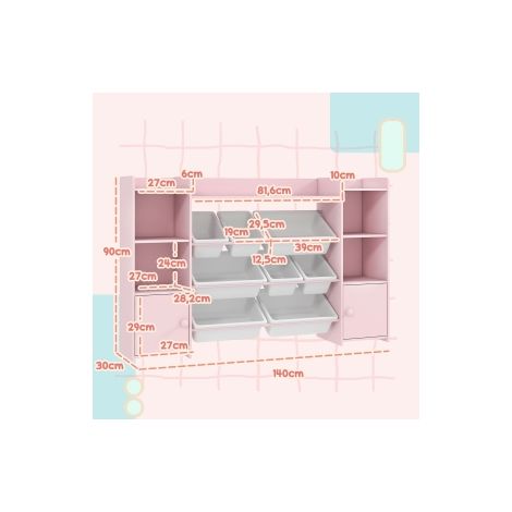 Meuble de rangement enfant rose avec 8 bacs amovibles pour jouets et livres, idéal pour chambre et salle de jeux (1/5)