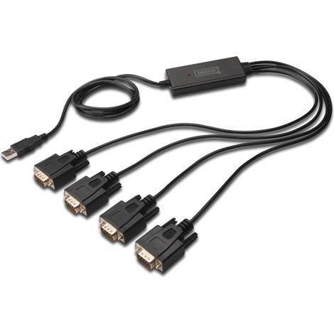 Cavo Adattatore USB 2.0 a RS-232 da 1,5 m con connettori maschio USB-A e 4 connettori seriali DB9, compatibile con dispositivi con interfaccia RS-232, colore nero (1/4)