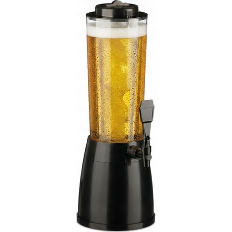 Relaxdays Torre de Cerveza con Grifo, 2,5 L, Dispensador de Bebidas con Enfriador, Beer Tower, Transparente y Negro (1/5)