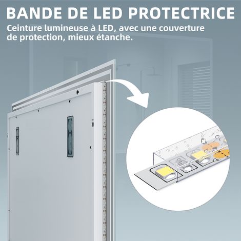 Miroir LED Salle de Bain Bluetooth 120x70cm - Miroir Lumineux avec Anti-buée, Affichage de l'Heure et Température,trois températures de couleur