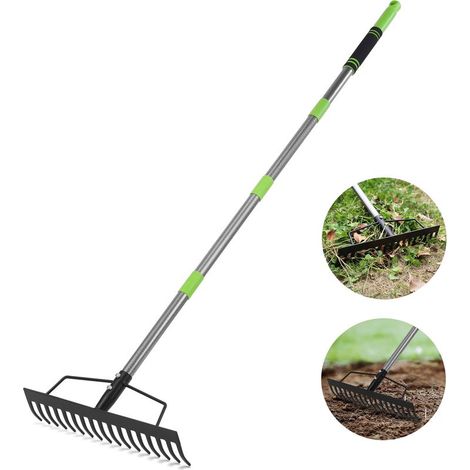 WORKPRO Râteau Robuste, Râteau Arceau 165 cm, Râteau de Jardin 17 Dents en Acier, Outil de Jardin avec Manche Réglable et Démontable, pour Ameublir le Sol, Ramassage des Feuilles, Nivelage de Pelouse