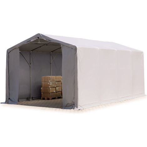 TOOLPORT Zelthalle 5x8 m Lagerzelt PRIMEtex 2300 robuste PVC Plane grau 3m Seitenhöhe mit Reißverschlusstor