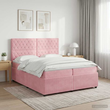 vidaXL Lit boxspring avec matelas Rose 200 x 200 cm Velours (1/5)