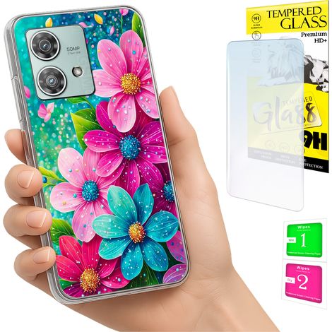 Custodia per Motorola Edge 40 Neo Photo Case Back con fiori + vetro 9H (1/5)