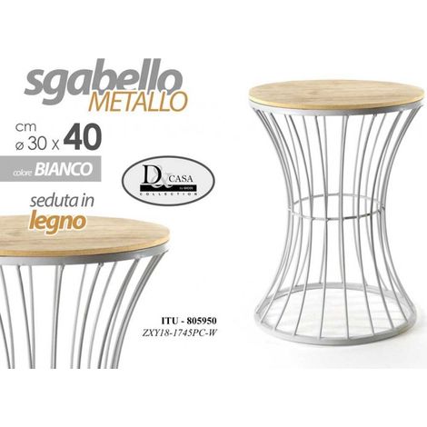 2x Sgabello bianco stile urban in metallo seduta legno