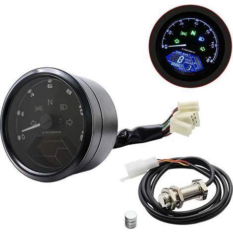 Compteur kilométrique de Moto Universel LCD Compteur de Vitesse numérique jauges de tachymètre avec veilleuse adaptée à la Moto 12V la Plus Populaire (1/3)