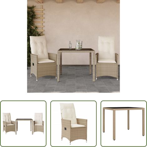 vidaXL Relaxsessel - 3-tlg. Bistro-Set mit Kissen Beige Poly Rattan (1/5)
