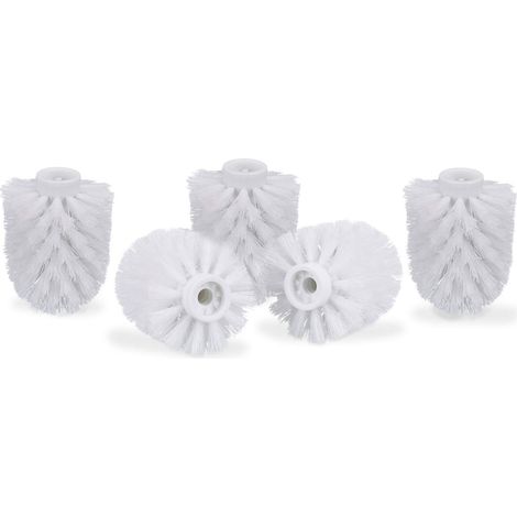 Toilet Brush Heads Set of 5, Loose Toilet Brushes with 9.5mm Wire, Replacement Head Diameter 7 x 9cm, White (1/5)