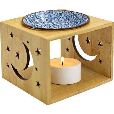 1 Brûleur Huile Essentielle Bambou,Céramique,Bol,Bougeoir,Maison Bureau Yoga