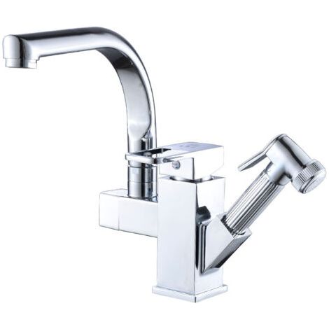 Grifo de cocina con cabezal rociador extraíble, giro de 360°, grifo de fregadero de latón con caño alto, 2 caños, grifo