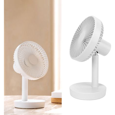 Ventilateur de bureau à trois vitesses avec 5 pales, brise légère, oscillation automatique, rechargeable par USB, blanc. (1/5)